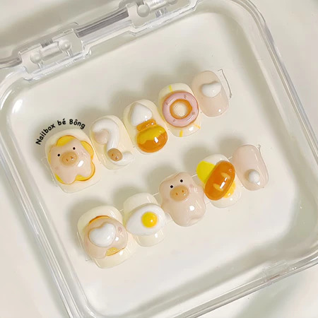Nailbox Nặn Gel Nổi Nền Trắng Sữa Form Vuông Tròn Ngắn