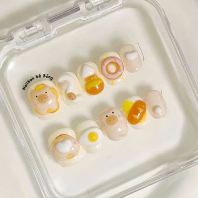Nailbox Nặn Gel Nổi Nền Trắng Sữa Form Vuông Tròn Ngắn
