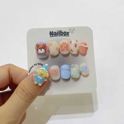 nailbox gel nặn nổi bé gấu dễ thương form vuông tròn ngắn